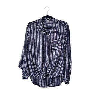 Westport Blue and white Lined Button Up Blouse